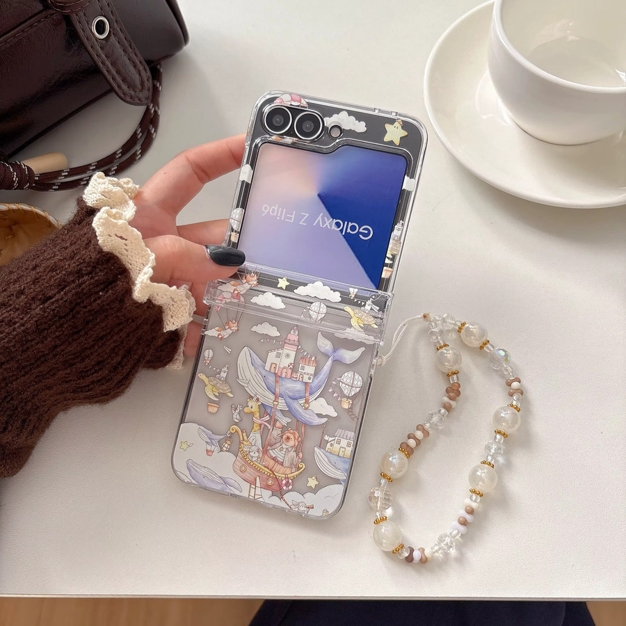Clear Laser Cute Cloud Drifting Record Handyhülle für Samsung Galaxy Z Flip 7 6 5 4 3 mit Lanyard und Scharnierabdeckung, Transparent - Bild 3