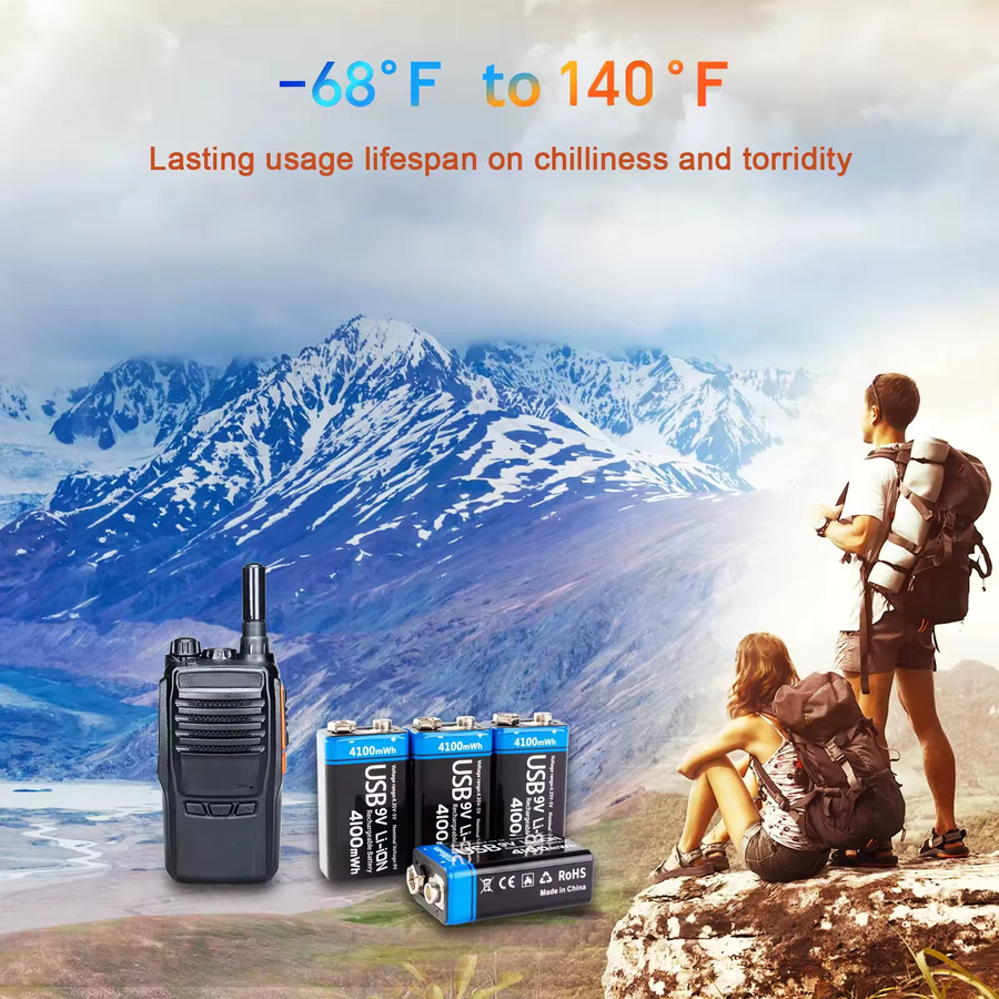 Kuugro 9V Li-Ionen-Batterie 4100mWh mit USB-C Anschluss, wiederaufladbare 6F22 Blockbatterie in Schwarz für RC-Helikopter, Multimeter und Spielzeug - Bild 2