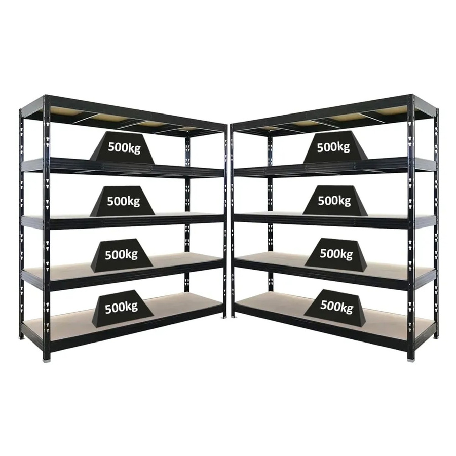 PROREGAL Rhino Profi Schwerlastregal Set aus 2 Stück, Schwarz, B/T/H: 200 x 60 x 200 cm, mit 5 verstellbaren Spanplatten-Ebenen und 500 kg Fachlast - Bild 2