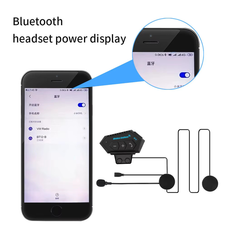 Kebidumei Motorrad Helm Headset mit Bluetooth 5.0, Drahtlose Freisprecheinrichtung in Schwarz, Wasserdichtes Stereo Musik Player System - Bild 6