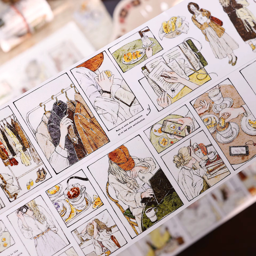 XiaoBaiJia Studio Vintage Washi-Tape im Cartoon-Stil für Scrapbooking und DIY-Kartenherstellung, Mehrfarbig - Bild 3