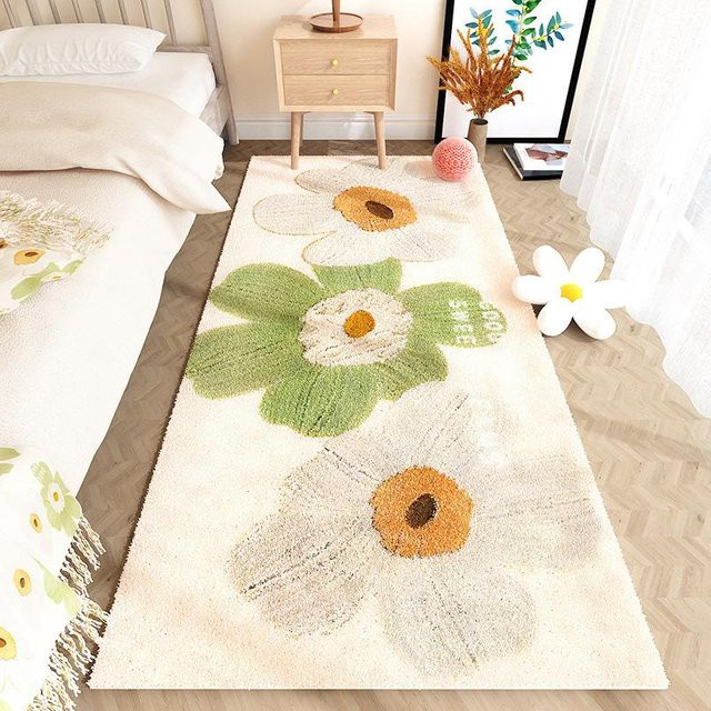 Moderner Teppich mit floralem Design in Weiß für Schlafzimmer, Kinderzimmer oder Wohnzimmer, B/T: 120 x 200 cm - Bild 1