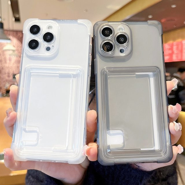 AKABEILA Transparente Handyhülle mit Kartenhalter und Airbag-Schutz für iPhone 11 bis 15 Pro Max, Farbe: Transparent/Lila - Bild 1