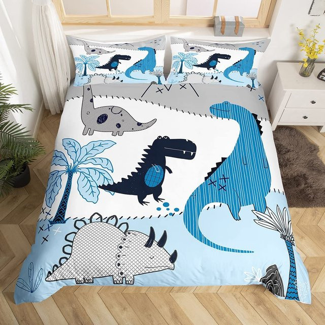 Binchi Outdoor Product Dinosaurier Bettwäscheset für Kinder mit Cartoon Dschungeltieren, Blau, B/H: 150 x 200 cm - Bild 1