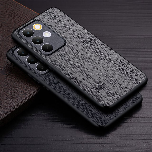 Luxus Handyhülle aus Leder mit Bambus-Holzmuster für Realme C85 C71 C75 C63 C65 5G 4G in Braun und Schwarz - Bild 1