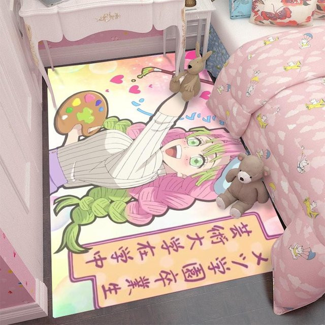 Lodestar Kimetsu Akademie Mitsuri Kanroji Anime Teppich mit Herzmuster und Pinsel-Design, Farbe: Weiß/Mehrfarbig, B/T: 40 x 60 cm - Bild 1