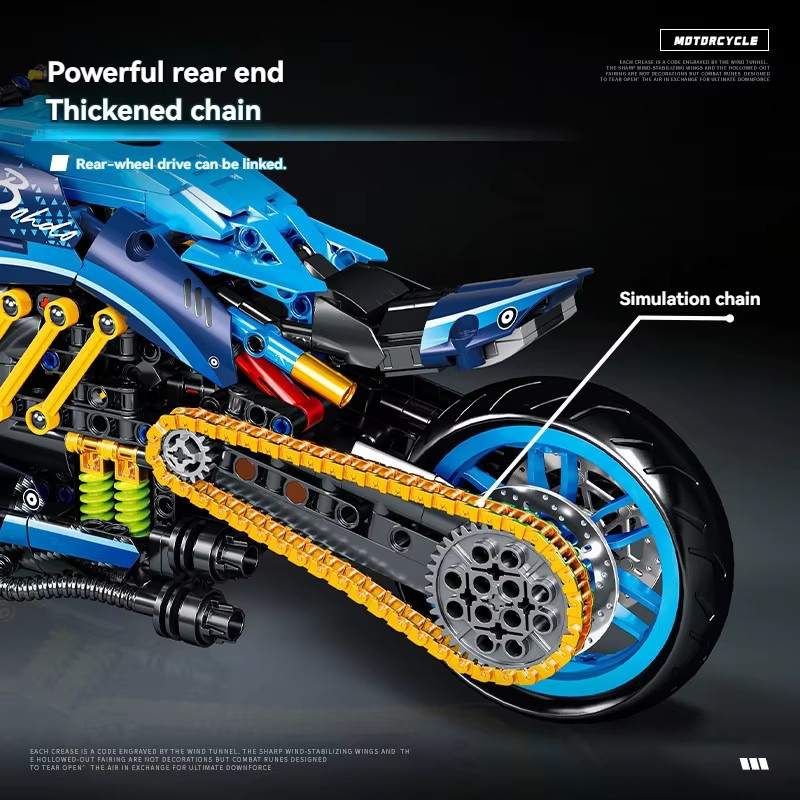 FUNXINEE Technisches MOC Blaues Motorrad-Modell, Baustein-Set, 751 Teile - Bild 4