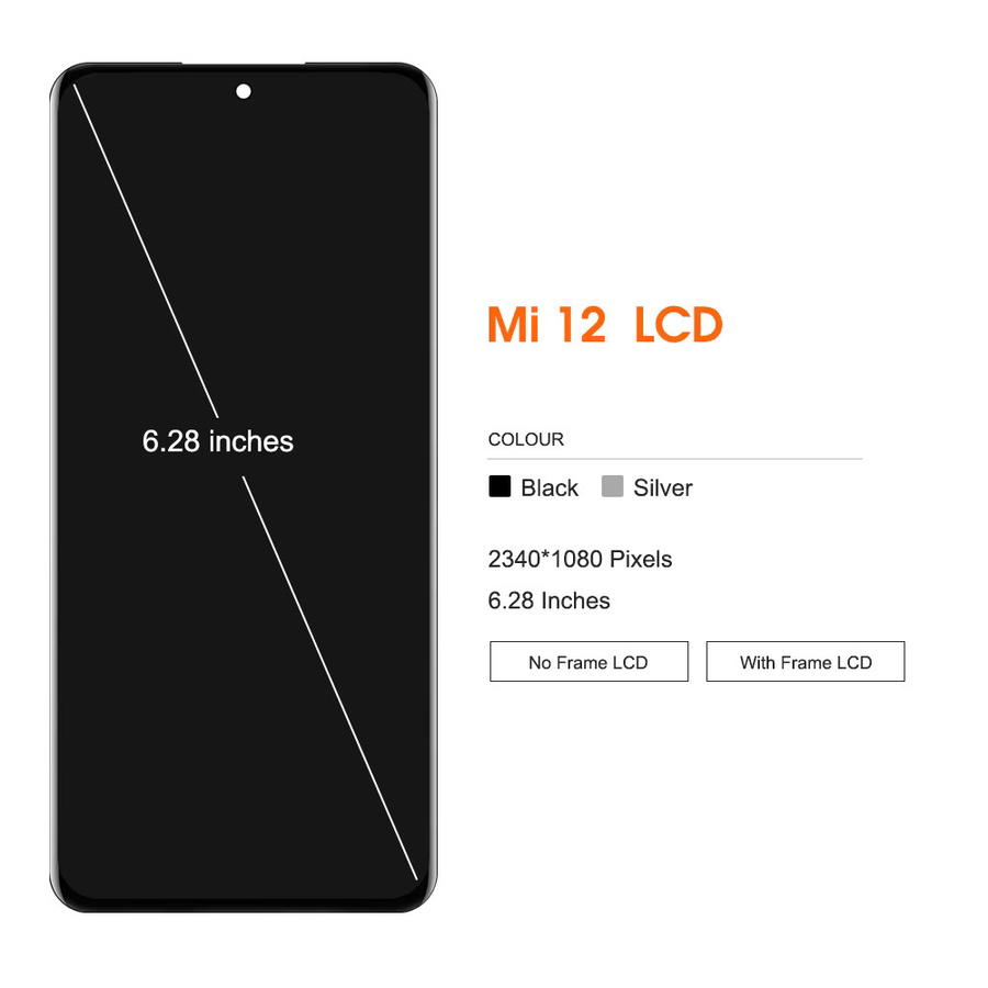 Xiaomi Mi 12 LCD Display mit 6,28 Zoll Touchscreen Digitizer Montage inklusive Rahmen in Schwarz für Mi 12X 2112123 AC-Bildschirm - Bild 2