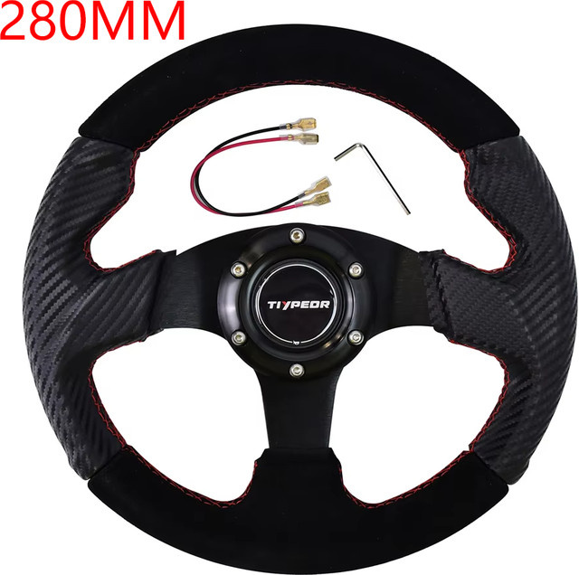 TIYPEOR Drift-Lenkrad aus Wildleder in Schwarz, 11 Zoll Sportlenkrad für Modifikationen mit 5mm Halterung - Bild 1