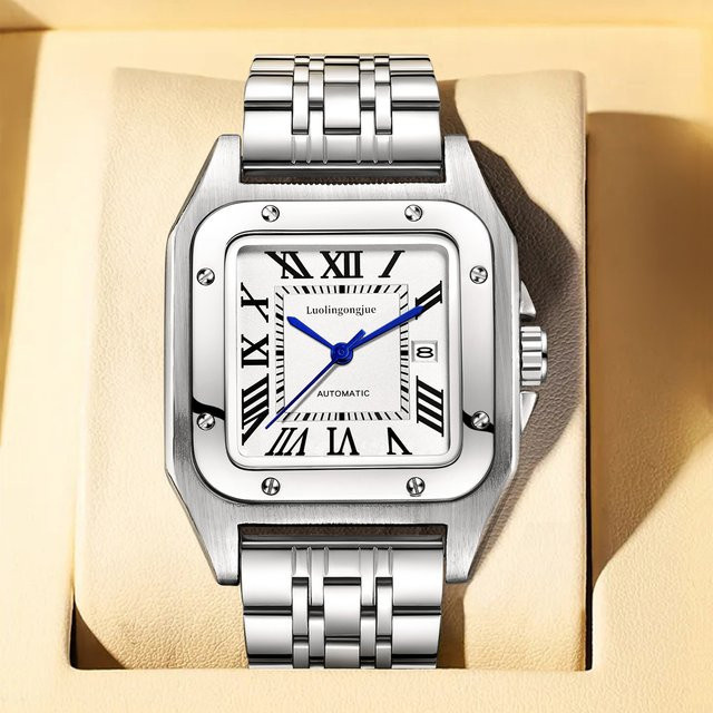 LUOLINGONGJUE Armbanduhr Automatik, Edelstahl, Eckig, Weiß, Herren - Bild 1