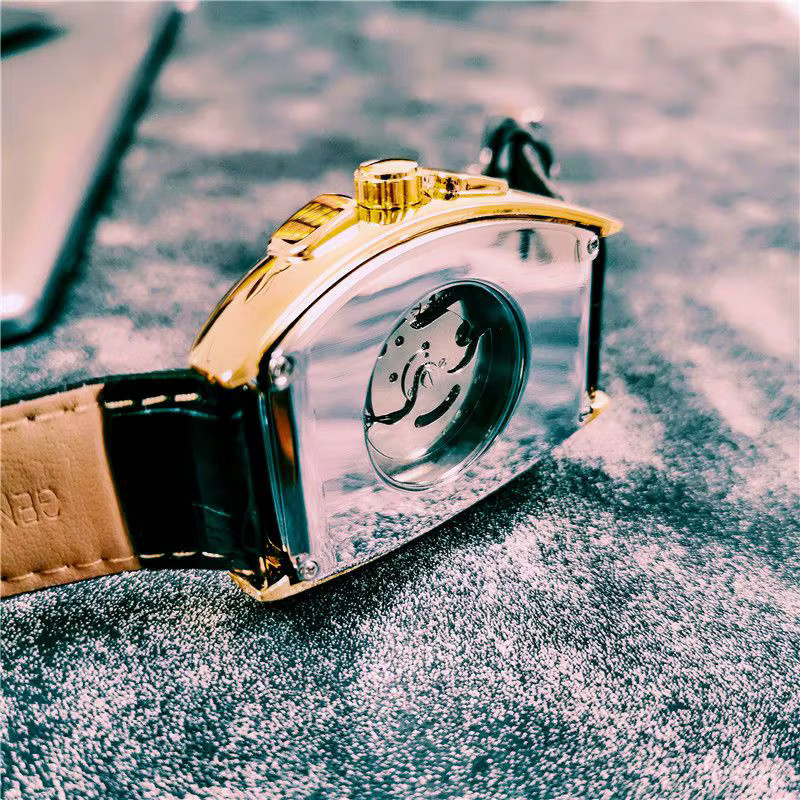 AOKULASIC Armbanduhr, mechanisch, Tonneau, Gold, Leder, Herren - Bild 3