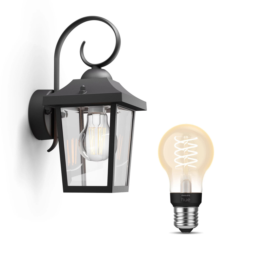 Philips Buzzard Wandleuchte in Schwarz mit weißer E27 Filament-Lampe - Bild 1