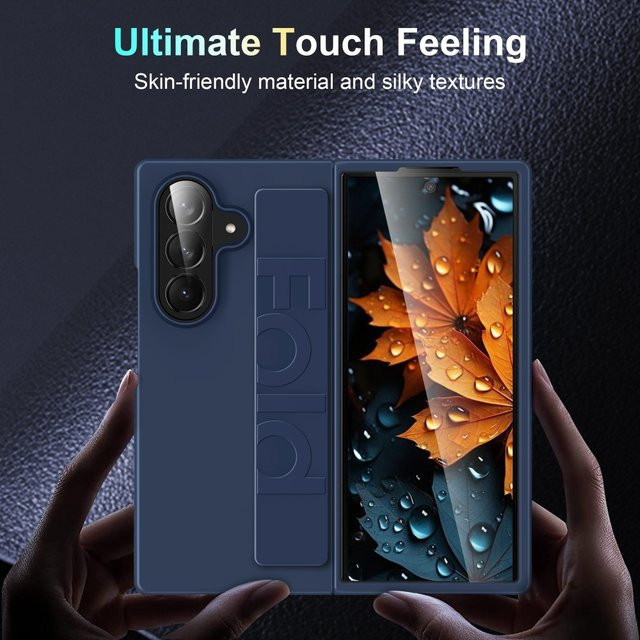 Matte Silikon-Handyhülle mit Handschlaufe für Samsung Galaxy Fold 7, 6, 5, 4, 3 5G, ultradünn und stoßfest, Farben: Schwarz, Blau - Bild 1