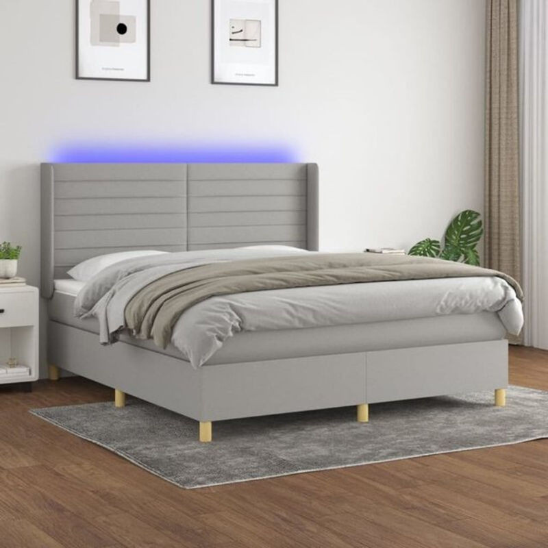 vidaxl Boxspringbett mit Matratze in Grau und Weiß aus Stoff, B/T/H: 160 x 200 x 118 cm - Bild 1