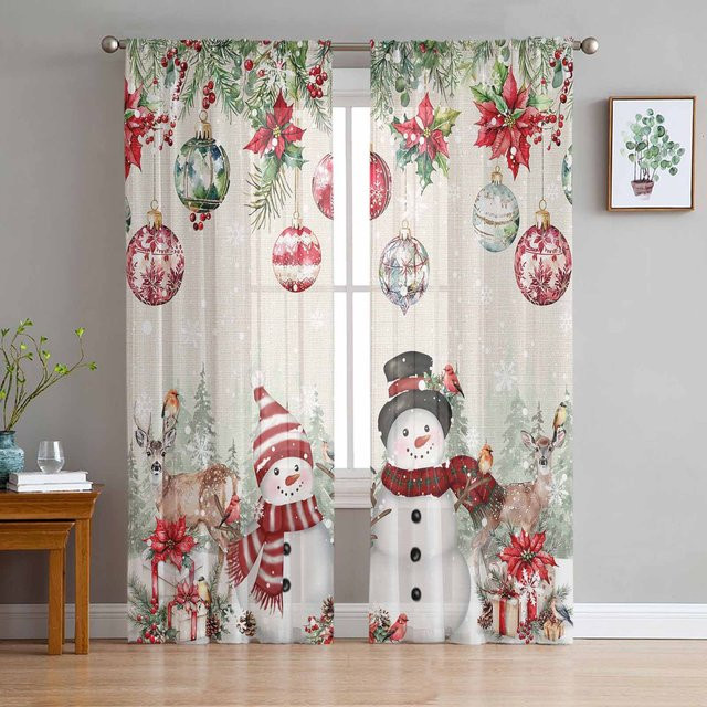 Transparente Weihnachtsvorhänge aus Tüll mit Weihnachtsdesign in Weiß, B: 135 cm, H: 115 cm - Bild 1