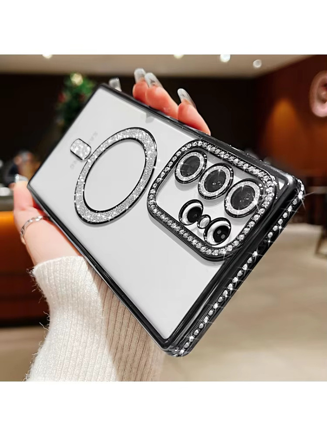 Modische Galvanisierte Diamanten-Handyhülle mit MagSafe und Linsenschutz für Samsung S26 S25 Edge S24 FE S23 Ultra Plus in Pink - Bild 5