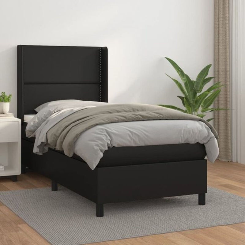 vidaxl Boxspringbett mit Matratze aus Kunstleder in Schwarz, B/T/H: 90 x 200 x 118 cm - Bild 1
