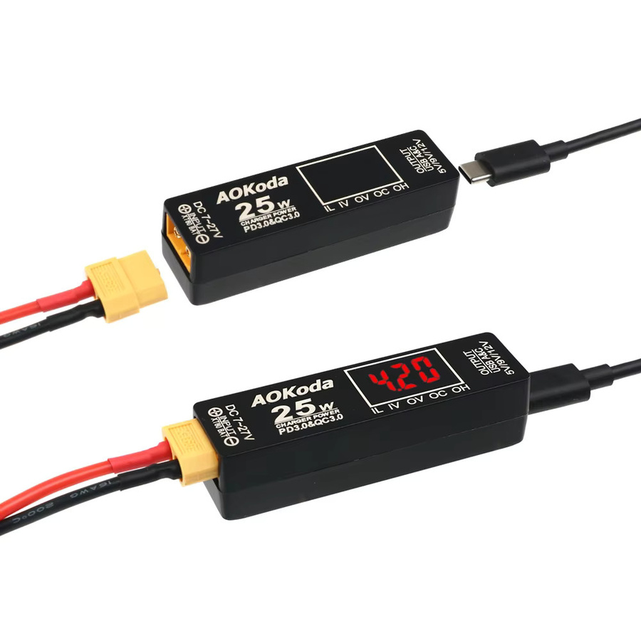 AOKoda XT60 zu PD3.0 Lipo-Akkuladegerät mit Schutzfunktion 25W in Schwarz für Smartphone, Tablet und PC - Bild 3