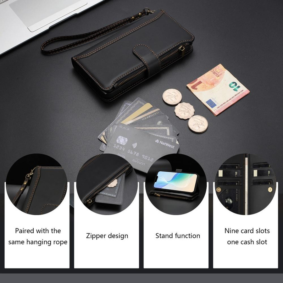 Samsung Galaxy Handyhülle aus PU-Leder mit Reißverschluss und Kartenfächern in Schwarz für Android Modelle wie A55 A35 A05s A16 A06 A56 A36 A26 A17 A37 A57 - Bild 4