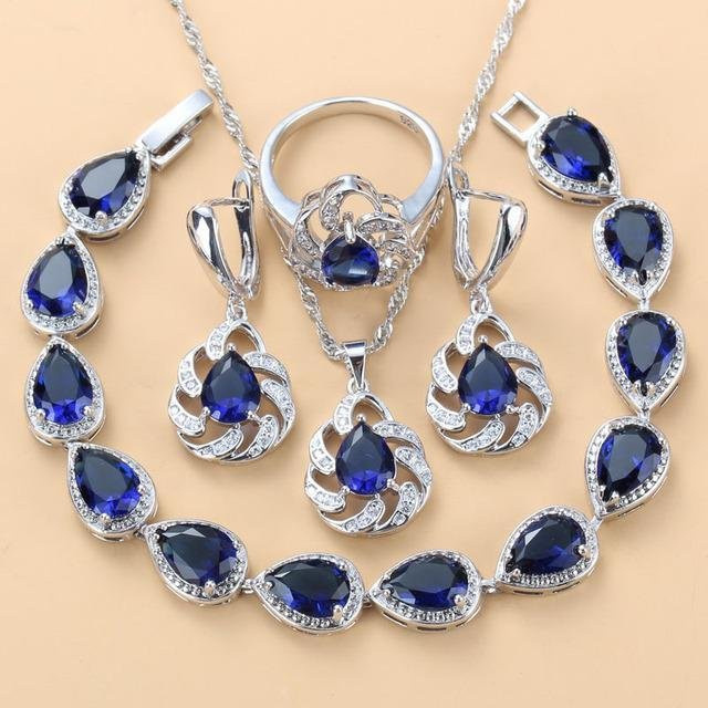 YIRAN Schmuck-Set, Saphir, Zirkonia, Diamant, Kupfer, Silber, Damen - Bild 1