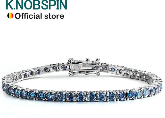KNOBSPIN Tennisarmband, 925 Silber vergoldet 18-Karat, Blaue Moissanit, Unisex - Bild 1