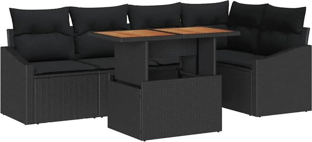 vidaXL Garten-Sofa-Set aus Poly Rattan und Stahl, 6-teilig, Schwarz Matt - Bild 1
