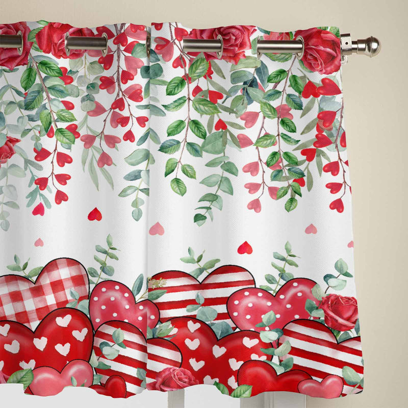 Super Six Vorhang mit rotem Herz und Eukalyptus-Motiv, grau, B: 135 cm, H: 60 cm - Bild 3