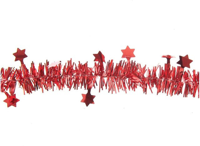 Rico Design Weihnachts-Girlande Lametta mit Sternen in Rot, 7m - Bild 1