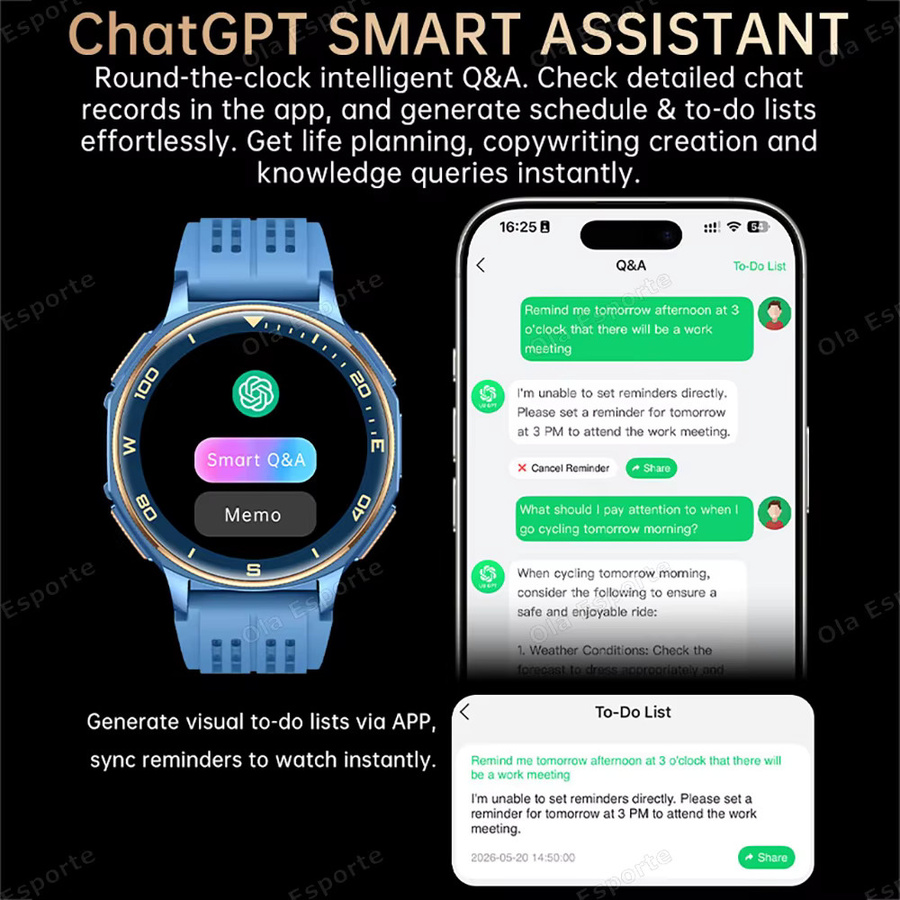 Ola Esporte Smartwatch für Herren in Blau mit 1,43 Zoll AMOLED-Display, integriertem GPS, Kompass, Bluetooth-Anruffunktion und 10 ATM Wasserdichtigkeit - Bild 4
