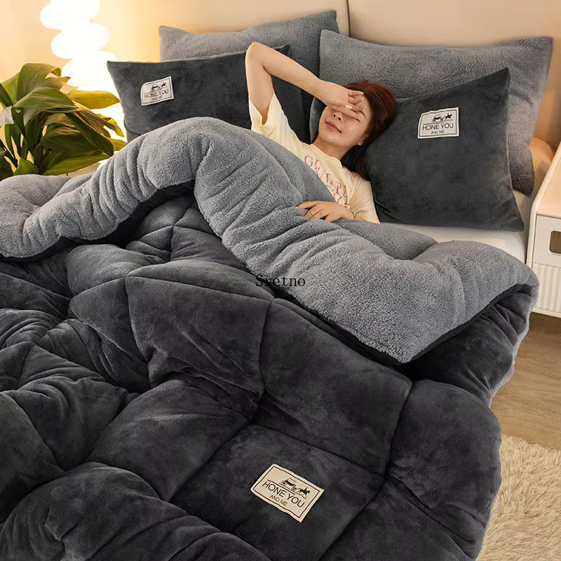 SRETNO Luxuriöse doppelseitige Sherpa-Imitations-Fleece-Überwurfdecke in Grau, weiche und warme Fleece-Decke für Herbst und Winter, B/B: 200 x 150 cm - Bild 2
