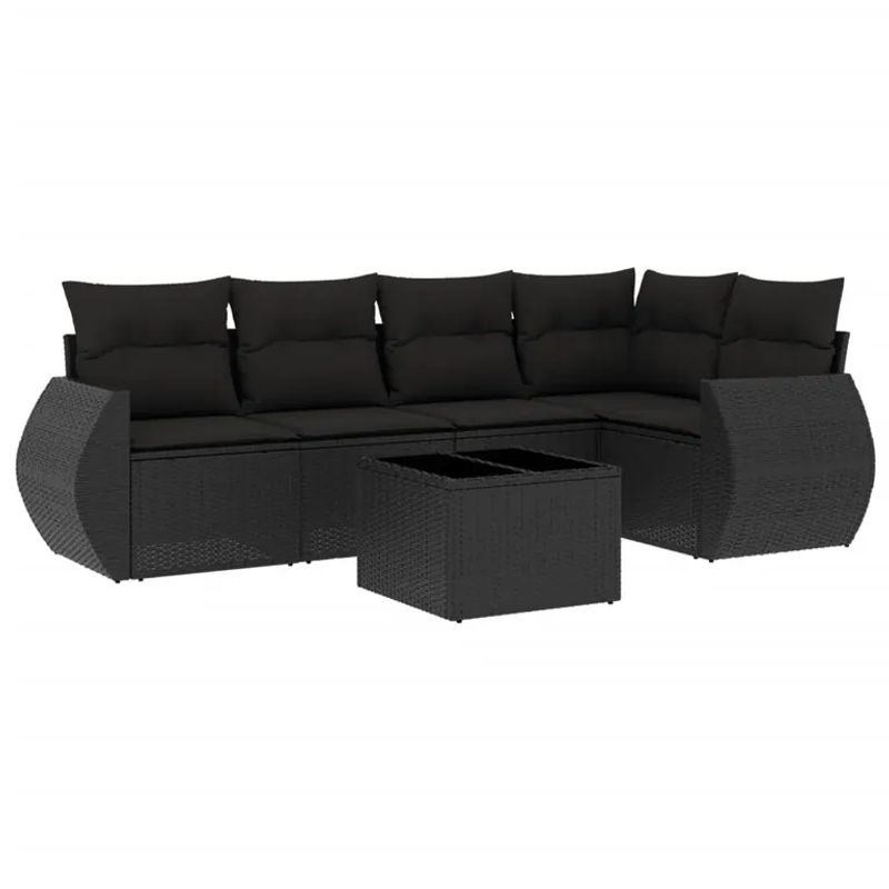 vidaXL 6-teilige Garten-Sofagarnitur in L-Form aus schwarzem Poly-Rattan mit Kissen und Armlehnen - Bild 2