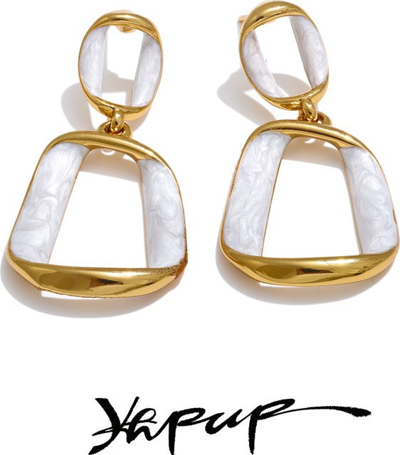 Yhpup Ohrringe Edelstahl, Weiß Emaille, Gold, Unisex - Bild 1