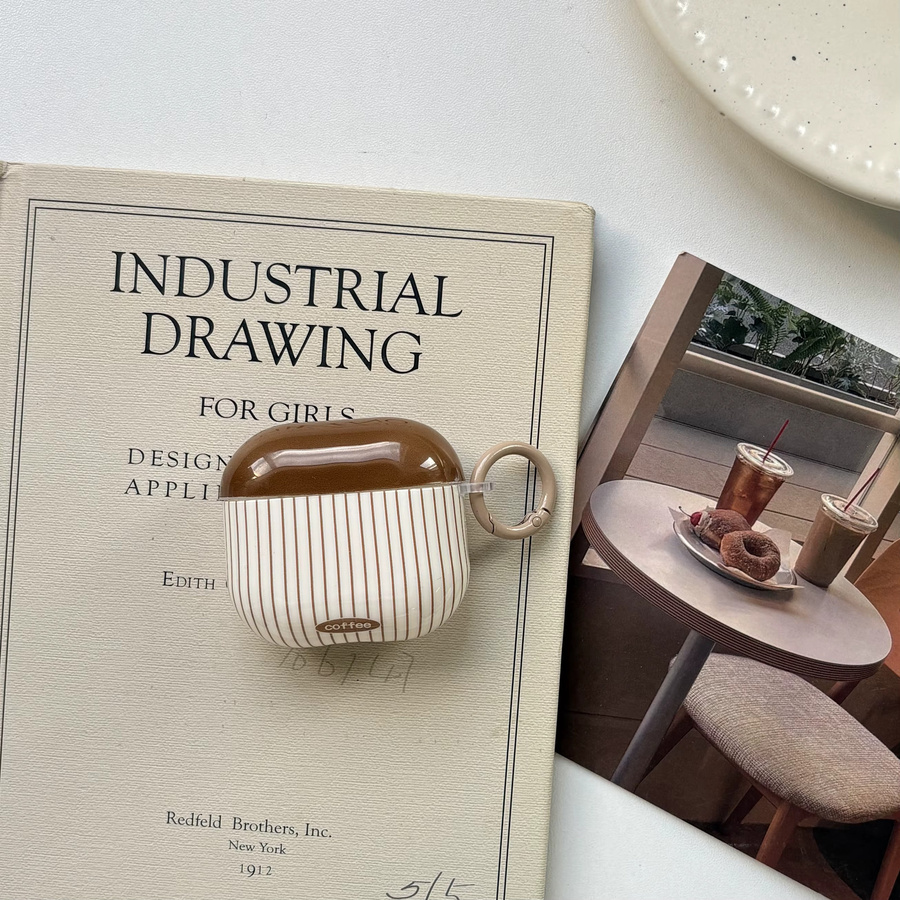 Schützende Kopfhörerhülle mit Retro-Streifenmuster in Kaffeebraun und Weiß für Apple AirPods 1 2 3 4 Pro Pro 2 und Pro 3 - Bild 4