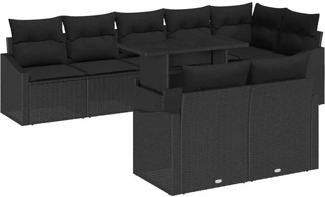 vidaXL Garten-Sofa-Set in L-Form mit 9 Teilen, Schwarz, inklusive Kissen und integriertem Stauraum - Bild 1