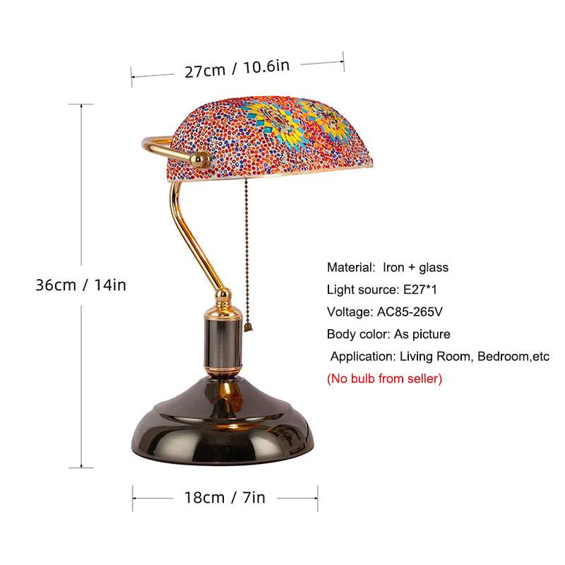 Ynhaw Mosaikglas Schreibtischlampe im Art Nouveau Stil, handgefertigte Vintage Tischlampe aus Glas und Metall in Multicolour mit Gold/Messing, Höhe: 36,0 cm, Breite: 27,0 cm, Tiefe: 18,0 cm - Bild 2