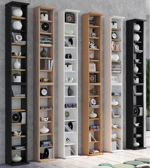 VCM Holzregal Bigol CD und DVD Schrank in Schwarz, H x B x T: 180 x 21 x 20 cm - Bild 1