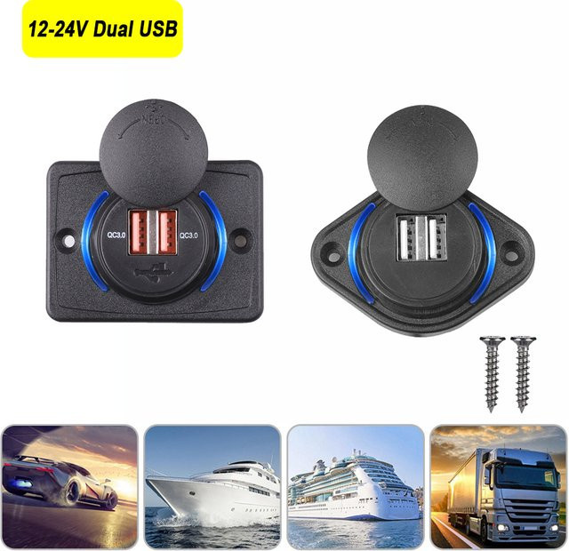 kankeirr Dual-USB-Ladegerät mit Schiebekappe für Auto, Wohnmobil und Boot, 12/24 V Schnellladestation in Schwarz - Bild 1