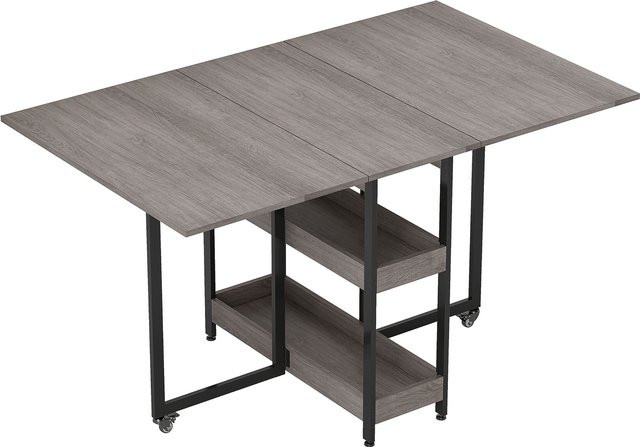 HOMCOM Klappbarer Esstisch für 2-4 Personen mit 2 offenen Ablagen und Rollen, ausziehbarer Küchentisch in Grau, B/T/H: 133,4 x 80 x 75 cm - Bild 1