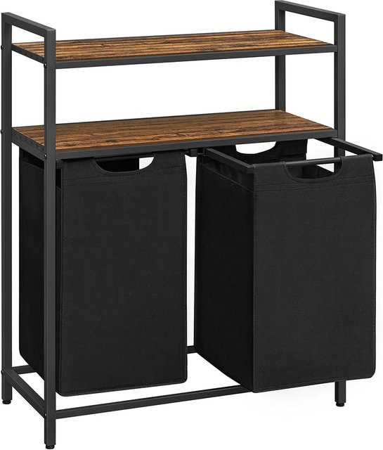 Vasagle Wäschekorb mit 2 Fächern in Braun-Schwarz, B/T/H: 33 x 73 x 92 cm - Bild 1