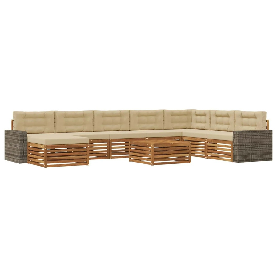 vidaXL Outdoor-Sofagarnitur aus Akazie Massivholz, 9-teiliges Set in Natur und Beige mit wetterfesten Polstern - Bild 2