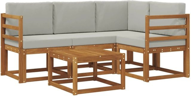 vidaXL Outdoor-Sofagarnitur L-Form aus Akazienholz mit 5 Kissen in Grau und Natur - Bild 1