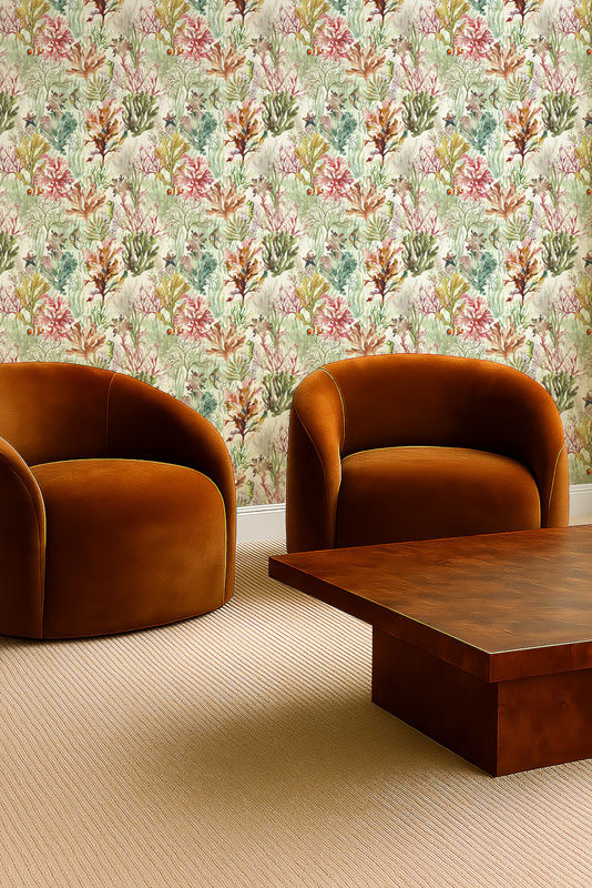 Clarke & Clarke Wallpaper Oceana Coral mit floralem und maritimem Design in Pink, Green und Multicolour als Vlies Tapete - Bild 4
