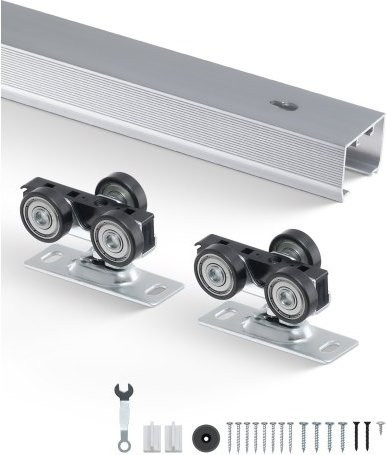 VEVOR Schiebetür-Beschlagschienensatz aus Aluminiumlegierung in Silber für Einzeltüren mit einer Breite von 610–762 mm, Länge: 144,1 cm, belastbar bis 100 kg - Bild 1