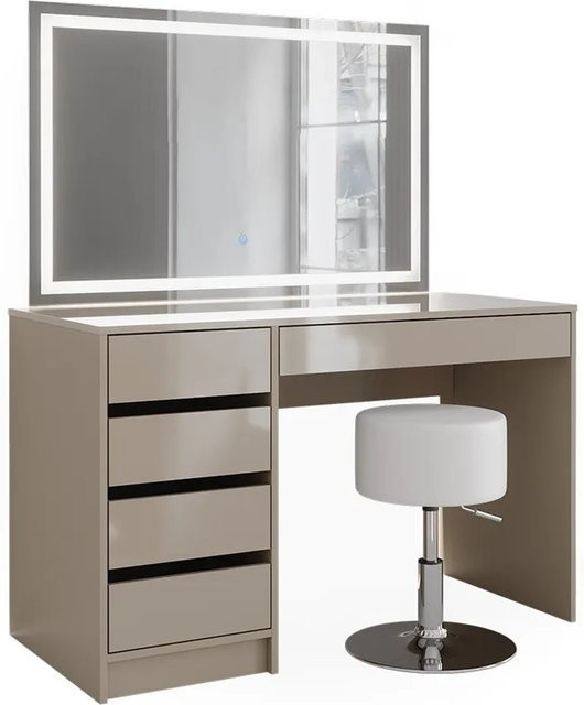 Vicco Schminktisch Sherry Greige Hochglanz mit LED-Spiegel und Hocker B/T/H: 120 x 55 x 75 cm - Bild 2