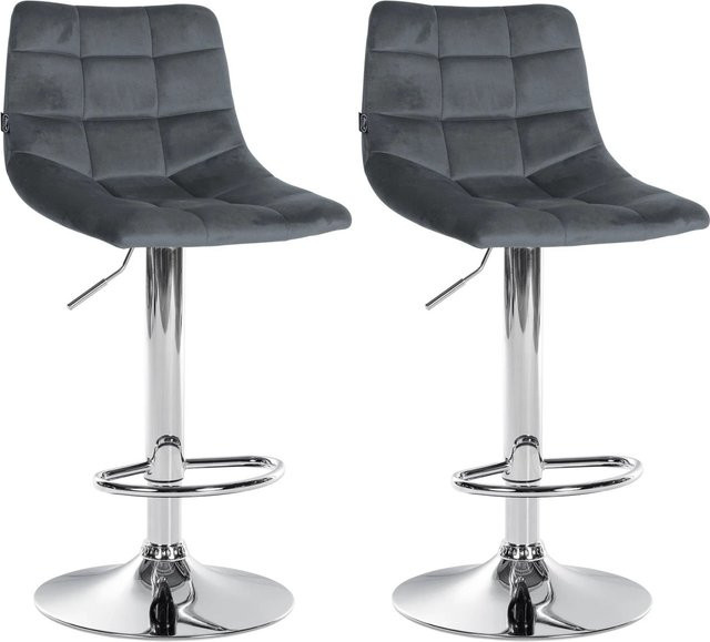 DELUKE Barhocker Dubai 2er Set Dunkelgrau Samt mit Chrom Gestell und Lehne - Bild 1