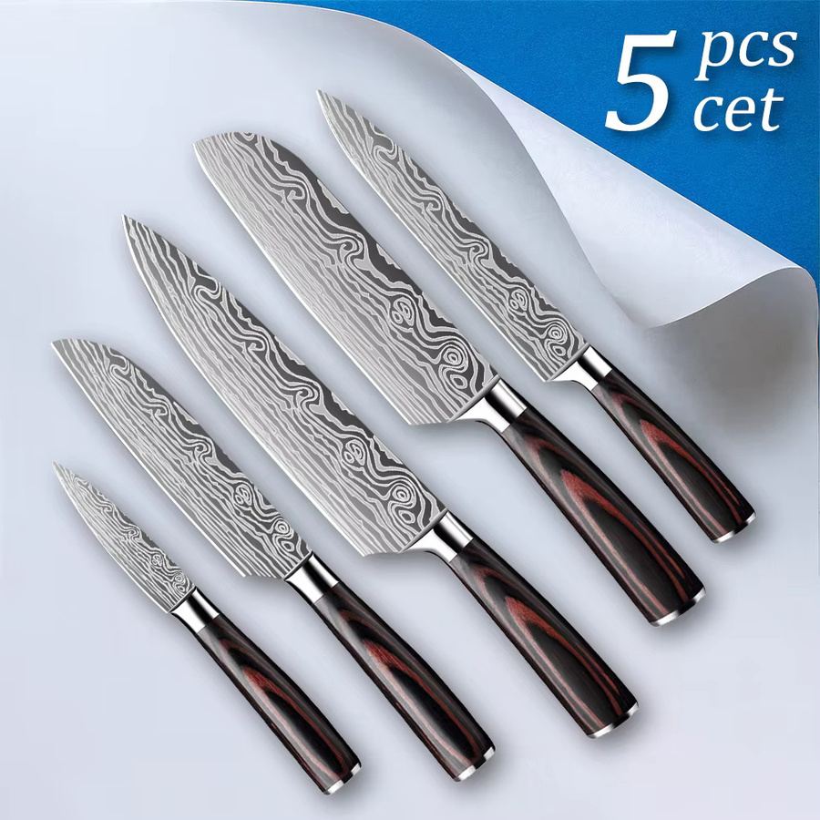 MDHAND 5-teiliges Küchenmesser-Set aus Edelstahl mit Pakkaholzgriff in Silber - Bild 2
