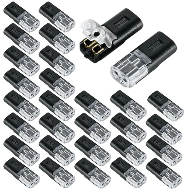 30 Stück 2-polige Stecker in Schwarz als Mehrzweck-Adapter für LED-Anschlüsse bei Automobil- und Fahrzeugumbauten sowie Heimwerken ohne Abisolieren - Bild 1