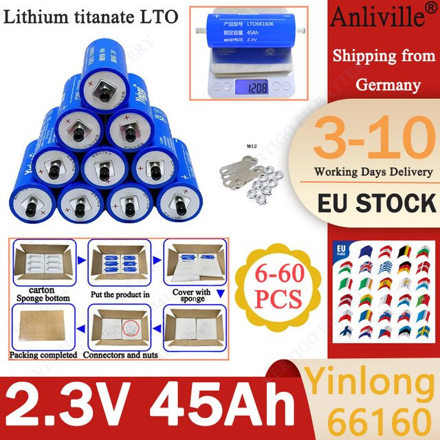 Yinlong 66160K Lithium-Titanat-Batterie LTO 2,3V 45Ah Klasse A Zelle für DIY Solar und Elektroboot - Bild 1