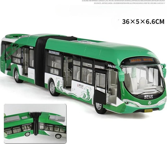 Binchi Keji Travel Stadt Peking Bus Doppel Abschnitt Bus, Spielzeug Auto Modell, mit Licht und Sound, Pull Back, Metall, 1:32, ab 4 Jahren - Bild 1