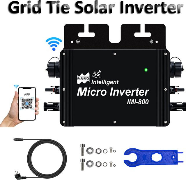 800 W MPPT Grid Tie Micro Solar Inverter mit WLAN und IP65 Schutz, 22–50 VDC Solarpanel Eingang für 120 VAC oder 230 VAC, Schwarz - Bild 1